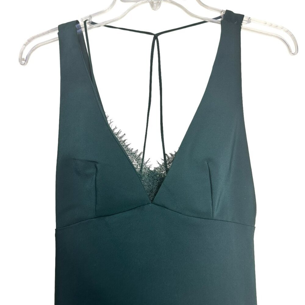 Zara Green Sleeveless Deep V-Neck Mini Dress Lace Trim Strappy Back Design Small - Picture 5 of 15